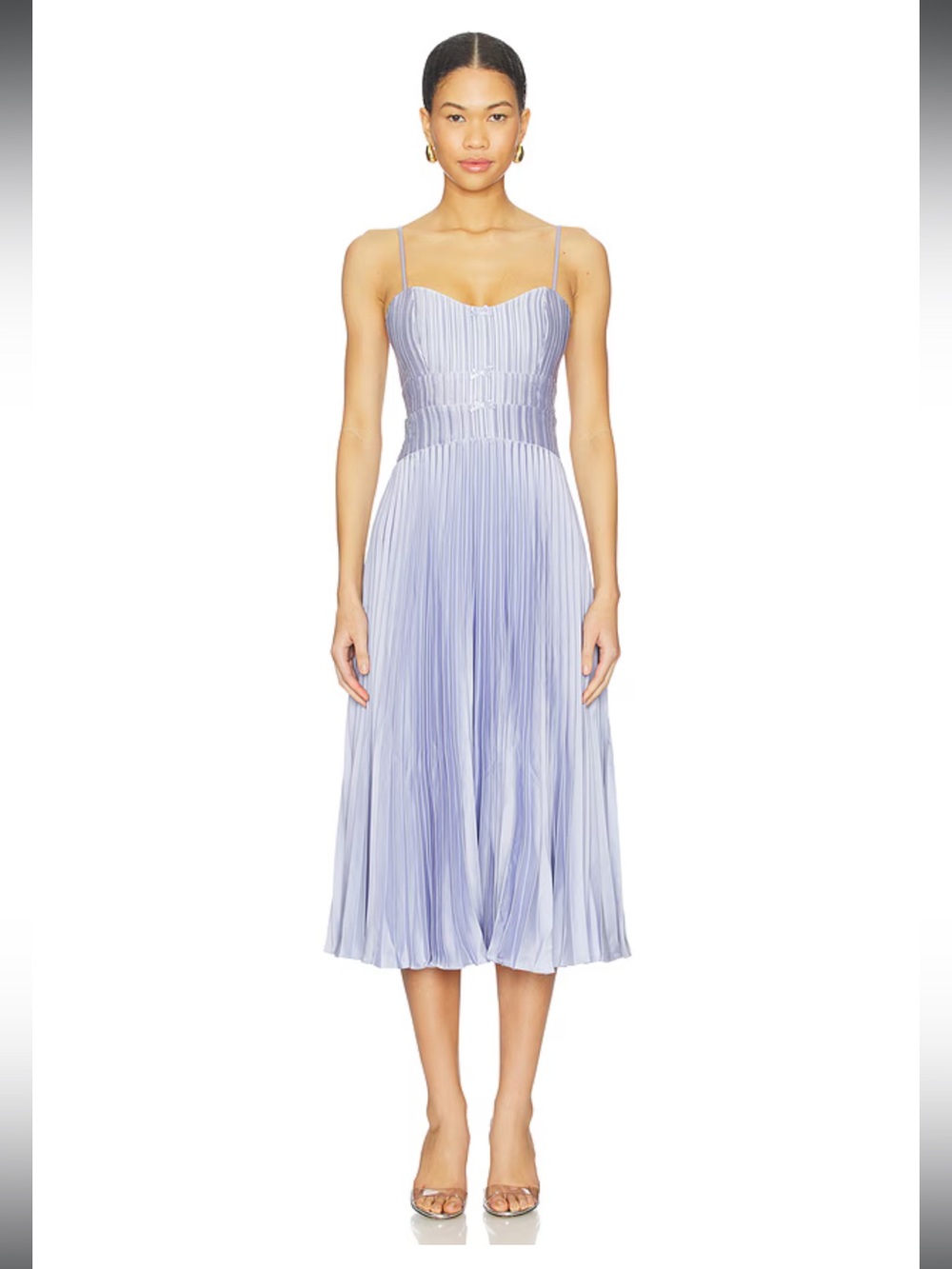 astr the label shionagh blue satin bow detail pleated midi summer dress small